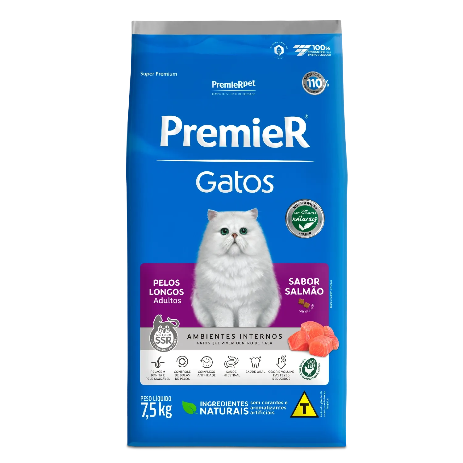Ração Premier Ambientes Internos Gatos Adultos Pelos Longos Salmão